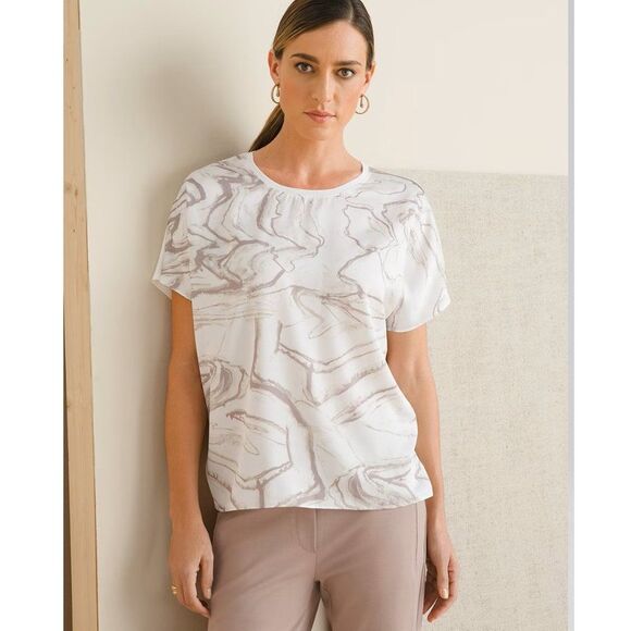 Chico's Top Size 1 (8) Medium Calcutta Marble Print NWOT - Picture 1 of 11